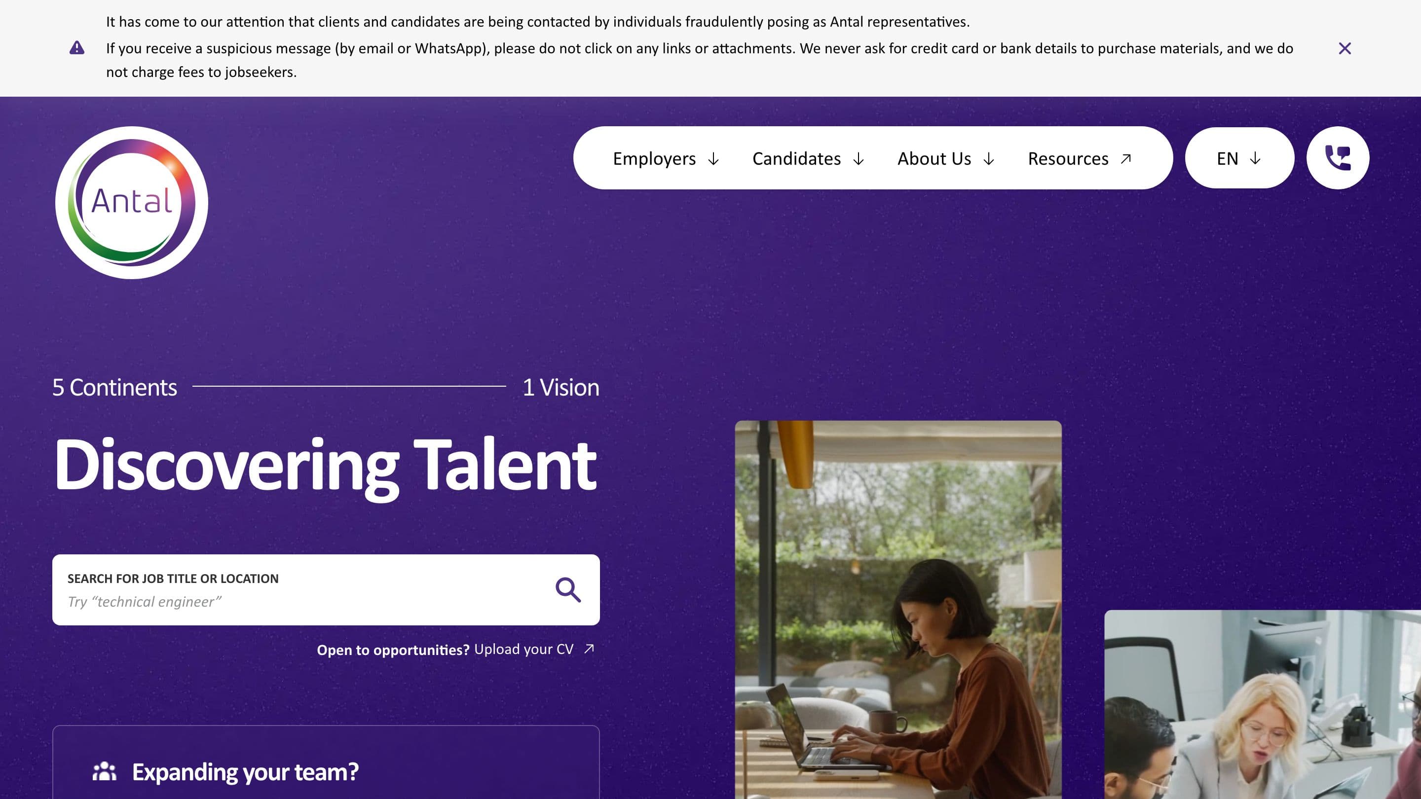 Startseite von antal.com mit der Übersichtsseite des internationalen Recruiting-Netzwerks