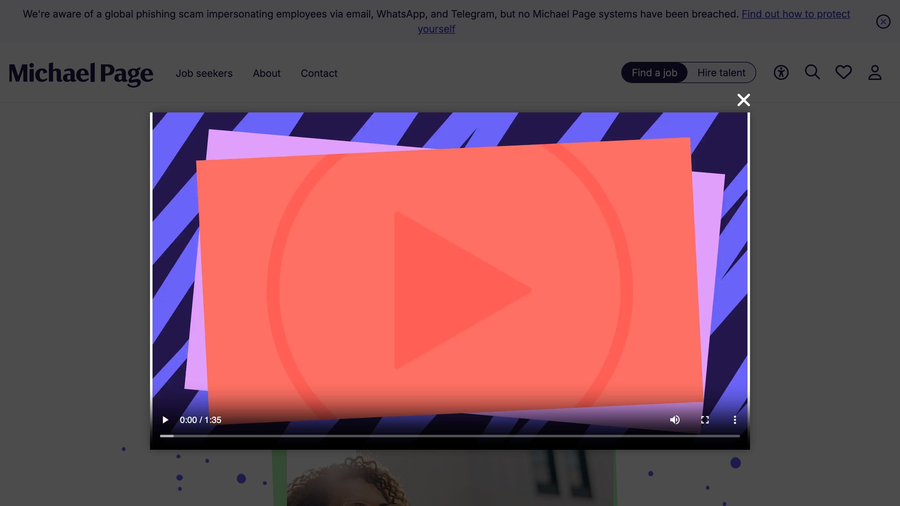 Startseite von michaelpage.co.uk mit der Übersichtsseite der Personalberatung